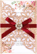 25 PCS Rose Gold Glitter Laser Cut Wedding Invitations by HomeKitchen