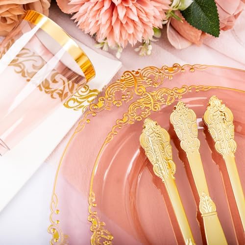 Hioasis 175 Pcs Burgundy Gold Plates for Party - Image 2