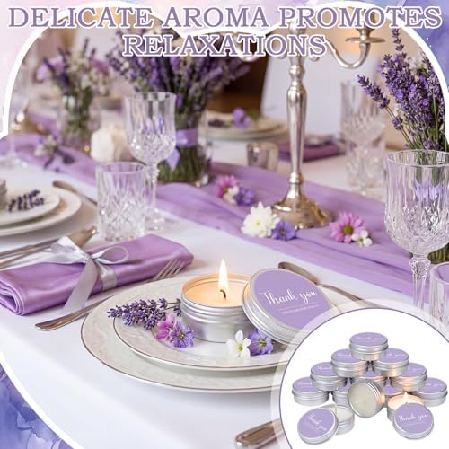 MTLEE 50 Pcs Purple Wedding Thank You Candles Gifts for Guests, Bridal Shower Baby Shower Favors, 1 oz Mini Purple Lavender Scented Soy Wax Candles Tin Bulk for Birthday Aromatherapy Party Favors - Image 4