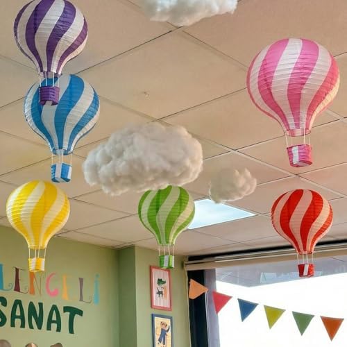 VioraWhite 24 Pcs Hot Air Balloon with Hanging Clouds Classroom Ceiling Decor Hot Air Balloon Clouds for Room Ceiling Hanging Decorations for Classroom Birthday Baby Shower Preschool Kindergarten - Image 4