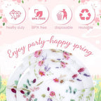 LIYH 32Pcs Pink Floral Heavy Duty Plastic Plates Set for Wedding Party - Image 4