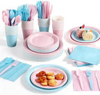 Kochorie 350 Pieces Gender Reveal Dinnerware Set, 7 & 9 inch Light Pink Light Blue Paper Plates Cups Napkins Plastic Cutlery Disposable Party Supplies for Birthday Baby Shower, Serve 50 Guests by Kochorie
