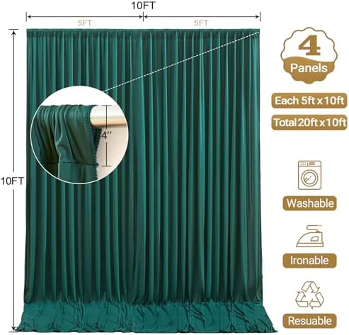 20x10FT Backdrop Curtains with Rod Pockets - Wrinkle Free Photo Stage Backdrop 4 Panels Curtains Drapes for Photography Wedding Party Baby Shower Decorations (Blackish Green) - Image 6