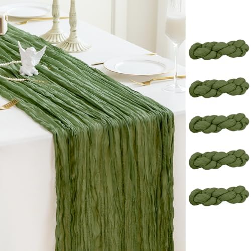 Sioloc 5 Pack Moss Green Cheesecloth Table Runner 120'' x 35'',Spring Easter Decor Soft Gauze Boho Wedding Table Decor for 10ft Table Birthday Party,Baby Shower, Bridal Shower, Home & Event Decor by HEALTHYCOMFORTLIFE