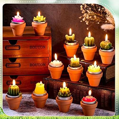 Lounsweer 84 Pcs Succulent Tealight Candles Bulk Novelty Decorative Cactus Candles Wedding Baby Shower Wedding Gifts with Mini Clay Holders for Birthday Party Home Mexican Party Favors (Novel) - Image 5