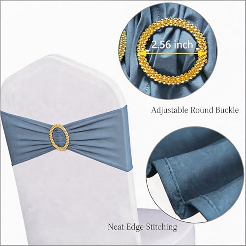 Pack of 50 Dusty Blue Chair Sashes with Gold Buckles, Chair Bands Bows - Image 4