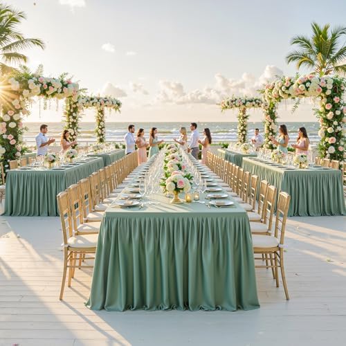 1 Pack Sage Green Rectangle Table Clothes for 8 Foot Tables, Polyester Wrinkle Free Fitted Tablecloths 8ft Stretch Table Cover with Skirt for Wedding Birthday Parties Trade Show Craft Show - Image 7