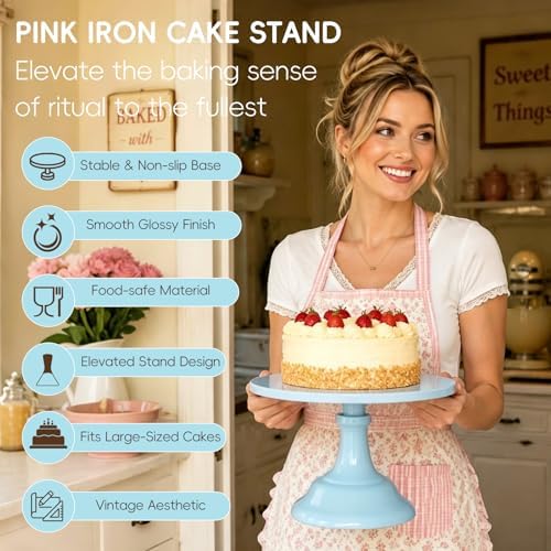 3 PCS Blue Round Cake Stand Set, Multi Size Metal Cupcake Holders Stand for Birthday Wedding Banquets, Pastry Display Holders for Holiday Party Dessert Display Table Decor (8"/10"/12" Plate) - Image 4
