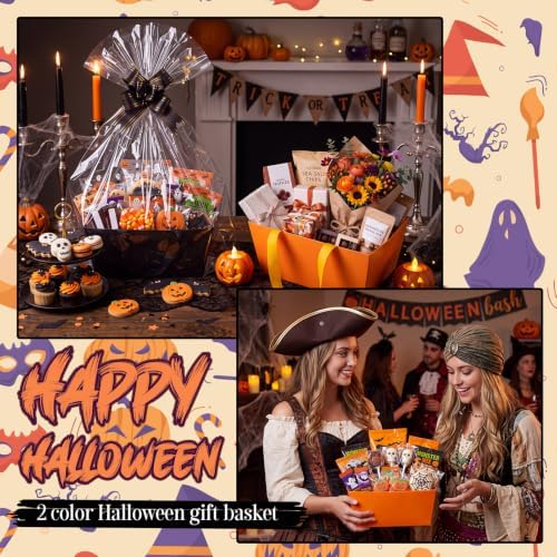 Funnymoom 12 Pcs Halloween Paper Gift Basket Empty with Transparent Bag&Bow - Image 2