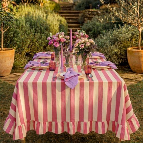 Tudomro Striped Tablecloth, Rectangle, Cedar Rose, Cream, 60'' X 120'' - Image 7