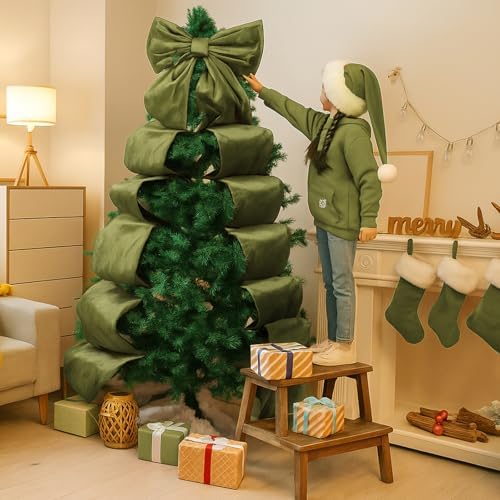 Wavwavw Christmas Giant Velvet Bow Decor Olive Green Big Bow 75 x 18 Inches - Image 4