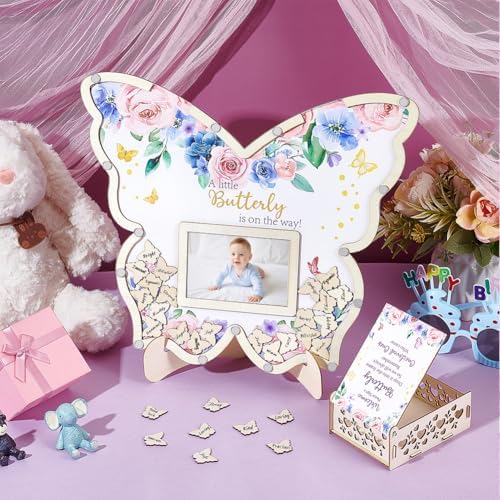 peacoblue Baby Shower Guest Book Alternative Set – 73 Pcs Wooden Butterfly Memory Kit with Display Frame, Keepsake Box, and Signature Pieces Decorations for Girl or Boy Parties - Image 4