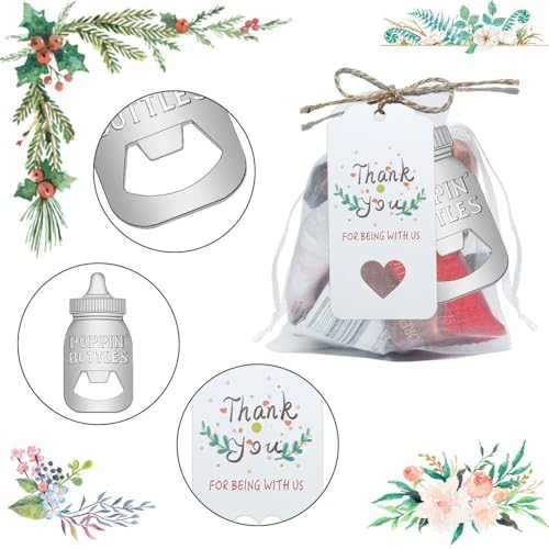 30Pcs Popping Bottle Openers Baby Shower Party Favors for Guests, Cute Bottle Opener Souvenirs with Organza Bags and Thank You Tags Burlap Twines for Wedding Birthday Party Favors (Sliver) - Image 2