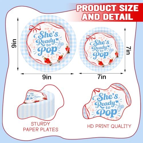Shes Ready to Pop Baby Shower Plates, Blue Disposable Tableware Set for 25 - Image 2