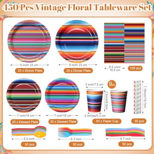 450 Pcs Tableware Set, Serve 50, Multicolor, Mexico Fiesta - Image 2