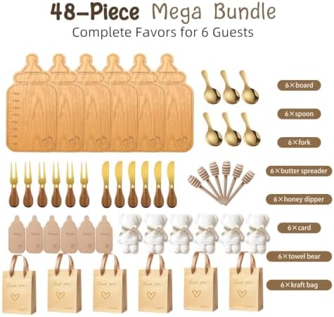 Baby Bottle Shaped Acacia Wood Cheese Board Gift Set - Premium Baby Shower Prizes for Game Winners, Gender Reveal & Bridal Shower Party Favors for Guests Acacia Wood 6 Sets - Image 3