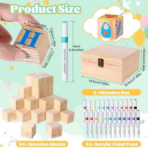 Baby Shower Blocks Game Set with Wooden Box, Acrylic Markers & Wooden Sign for Baby Shower Games, Gender Reveal & Decorations (BrownBear) - Image 2