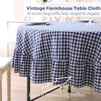 Navy Blue White Gingham Tablecloth Round Dia.70“ - Image 4