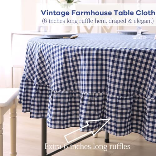 Navy Blue White Gingham Tablecloth Round Dia.70“ - Image 4