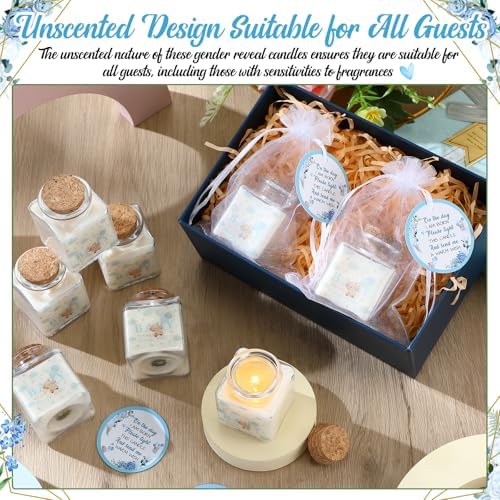 Reallnaive 24 Sets Bear Baby Shower Candle Favors for Guests Including 1.5 oz Unscented Jar Candles with Thank Tags and Return Gift Bags for Boy Girl Baby Shower Neutral Gender Reveal Party (Blue) - Image 6
