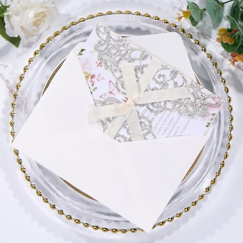50Pcs Sliver Glitter Wedding Invitations with Envelopes and Rsvp Cards - Image 4