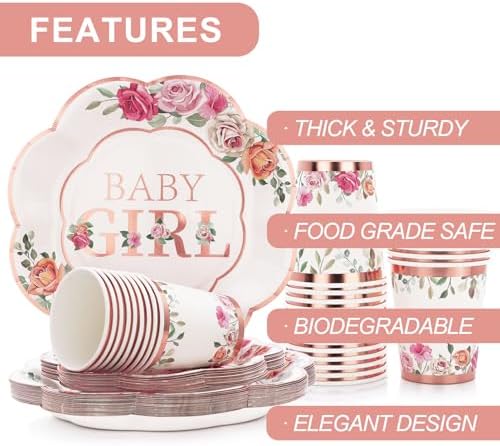 Baby Shower Decorations,Floral Girl Baby Shower Decorations, Baby Shower Plates and Cups and Napkins Set for Baby Girl Shower Decoraraions Party Supplies-(Serves24) - Image 4