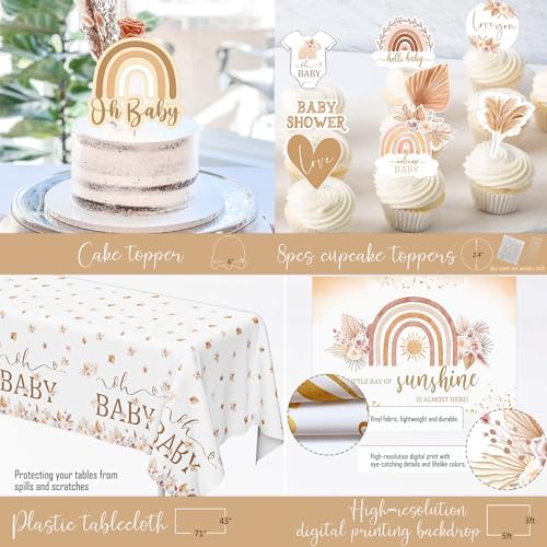 Boho Baby Shower Decorations, Boho Rainbow Baby Shower Party Supplies, A Little Ray of Sunshine is Almost Here, It’s a Girl Gender Reveal, Backdrop Balloon Arch Boxes Mom to Be Sash - Image 6