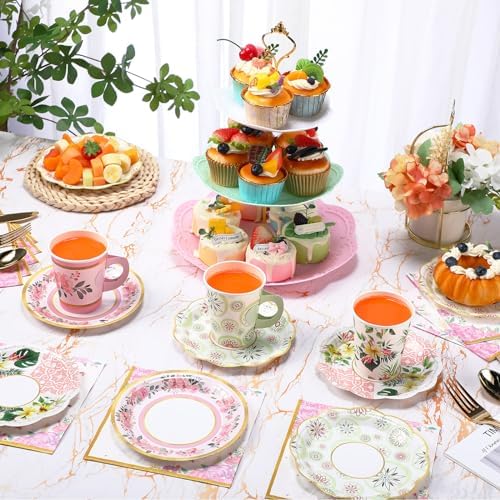 Layhit 83 Pcs Tea Party Set with 3 Tier Cake Stand Floral Tableware - Image 4