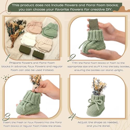 Tranqun 4 Sets Baby Booties Centerpiece No Floral DIY,Bow,Sage Green - Image 3