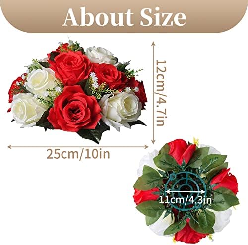 Sziqiqi Artificial Flower Centrepieces for Tables, Red & White, 10Pcs - Image 7