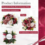 Hotop 12 Pcs Silk Rose Flower Balls,Burgundy, Dusty Pink, Creamy White - Image 3