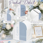 White Arched Wedding Card Box with Blue Standee & Erasable Pen for Party - Image 4