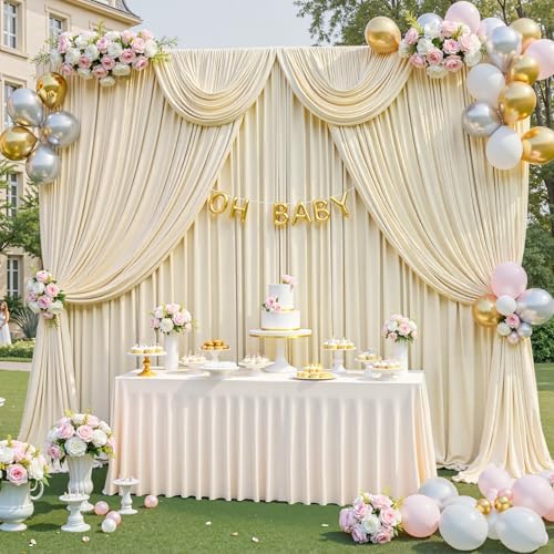 30x8ft Champagne Photo Backdrop Curtains for Parties Wedding Wrinkle Free Polyester Photoshoot Curtains Drapes Backdrop for Birthday Baby Shower Graduation Photography Background 6 Panels 5x8FT - Image 4