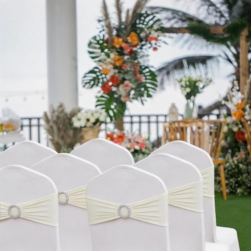 50 Pack Spandex Ivory Chair Sashes Bows with Slider Buckles for Wedding Party Feast Banquet Restaurant Event Bridal Baby Shower Decoration - Image 6