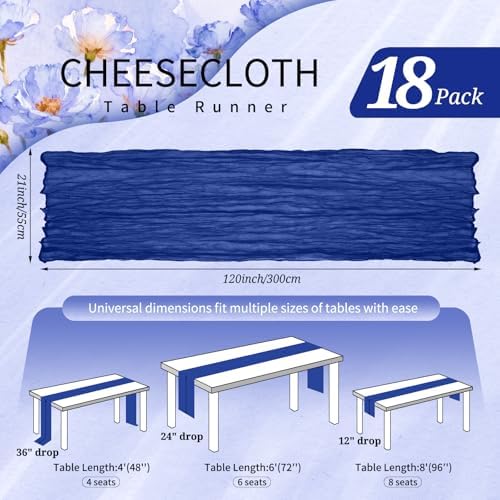18 Pack Cheesecloth Table Runner 10FT Royal Blue Table Runner Boho Gauze Cheese Cloth Table Runners Long Rustic Sheer Table Decorations for Wedding Party Baby Bridal Shower Birthday Holiday Home - Image 2