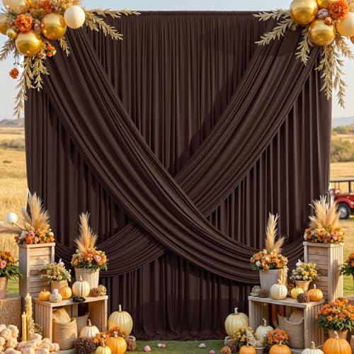 20×12ft Wrinkle Free Brown Backdrop Curtain for Wedding Parties, 4 Panels 5×12ft Long Soft Silky Polyester Backdrop Drapes Coffe Photo Back Drop Curtains for Bear Party Photography Background Cloth by ENJOYYOURPARTY