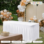 6 Pack White Spandex Table Covers 6ft Rectangle Ruffle Skirts for Party - Image 6