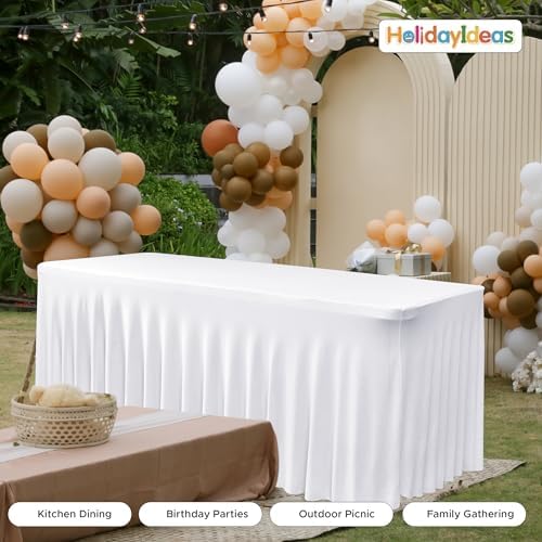 6 Pack White Spandex Table Covers 6ft Rectangle Ruffle Skirts for Party - Image 6