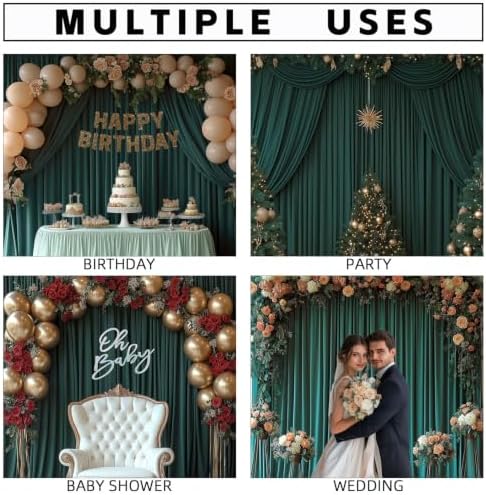 20x10FT Dark Green Backdrop Curtains for Wedding Parties, Wrinkle Free Photo Backdrop Curtains for Wedding Birthday Party Baby Shower, Fabric Drape with Rod Pockets 5ft x 10ft, 4 Panels - Image 4