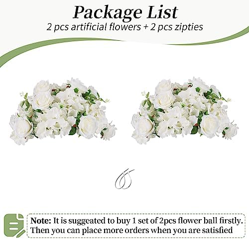 BLOSMON Faux Flower Balls Table Centerpieces, 2 Pcs, White, 14.2" Diameter - Image 6