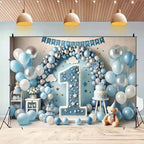 Happy 1st Birthday Banner Cute Bear Doll Hot Air Balloons Background for Boys One Year Old Birthday Backdrops Cake Smash Banners Newborn Baby Boy First Birthday Party Background (B, 9x6feet) - Image 3