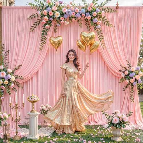 10ft x 15ft Blush Pink Wrinkle Free Backdrop Curtains for Wedding Party Backdrops Curtain Drapes Fabric Decorations Photo Back Drop Cloth for Baby Shower Photography Stage Reception - Image 3