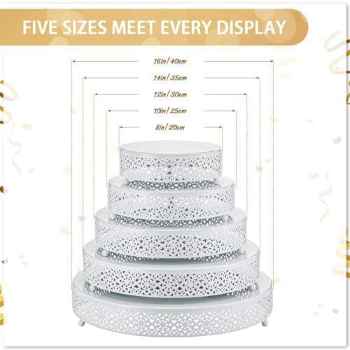 Wenqik 5 Pcs Metal White Cake Stand,16/14/12/10/8 in Round Cake Holder - Image 2