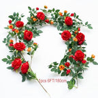 2 PCS 12FT Bendable Flower Garland, Fake Rose Vine for Home Decor,Red - Image 2
