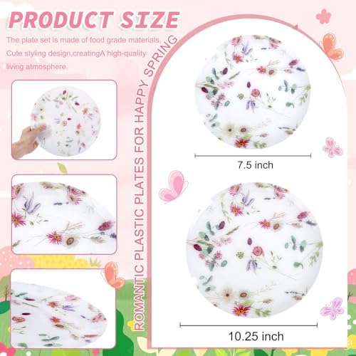 LIYH 32Pcs Pink Floral Heavy Duty Plastic Plates Set for Wedding Party - Image 3