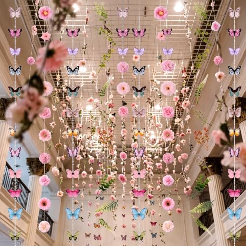 Dunzoom 10 Pack 82 ft 3D Wildflower Butterfly Garland Party Decor Set 6 Artificial Flower Floral Hanging Vine 4 Butterfly Banner for Spring Birthday Wedding Baby Shower Backdrop Wall Arch Supplies - Image 5