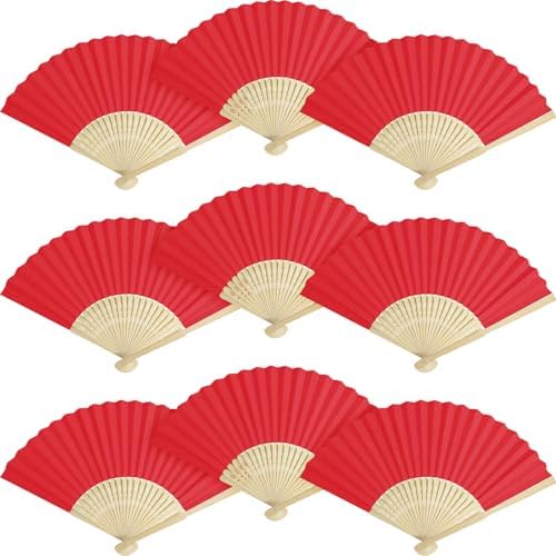 50 Pieces Paper Fans Paper Hand Fan Bamboo Folding Fan Handheld Fan Paper Folded Fan Paper Fan for Wedding Party and Home Decoration (Red) by Grosun