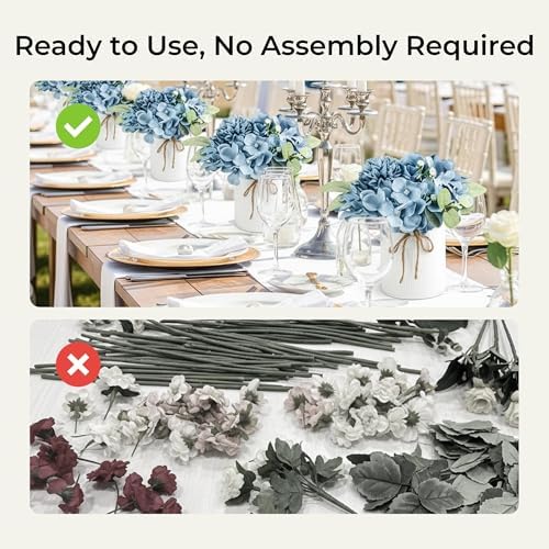 Auihiay 10PCS Flower Centerpieces for Tables, Blue Hydrangeas and Roses - Image 5