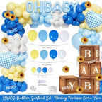 Baby Q Baby Shower Decorations for Boys, 128 PCs - BBQ Baby Shower Party Supplies with Blue Babyq Backdrop, Balloon Garland, Gingham Tablecloth, Cake Topper - Image 3