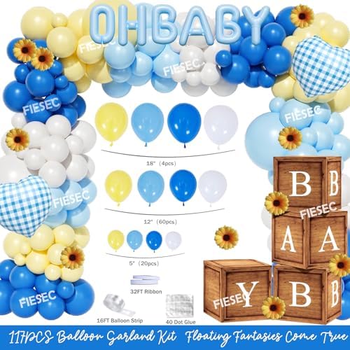 Baby Q Baby Shower Decorations for Boys, 128 PCs - BBQ Baby Shower Party Supplies with Blue Babyq Backdrop, Balloon Garland, Gingham Tablecloth, Cake Topper - Image 3
